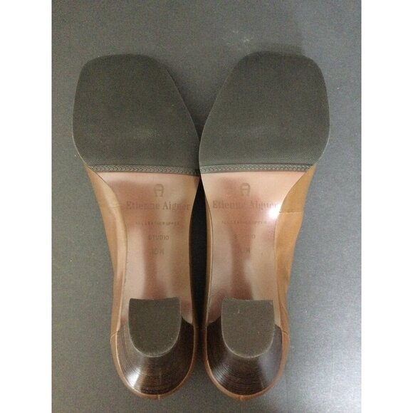 Etienne Aigner Brown Leather Loafer Heels Size 10 M Made In Brazil - Picture 9 of 10
